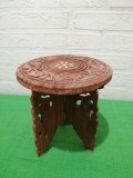 SUPORT SCULPTAT in LEMN de TRANDAFIR cu intarsii de os / MASUTA miniaturala