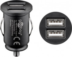 Incarcator auto Goobay, 2x USB-A 2.1 A max, negru foto