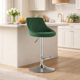 Cumpara ieftin Scaun de bucatarie/bar, Artool, Kast, rotativ, catifea verde, picior metal argintiu, 45.5x49x85-105 cm