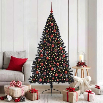 vidaXL Pom de Crăciun artificial pre-iluminat Negru 180 cm PVC 3397141 foto