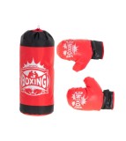 Set de box pentru copii, sac si manusi, rosu/negru
