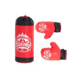 Set de box pentru copii, sac si manusi, rosu/negru