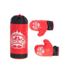 Set de box pentru copii, sac si manusi, rosu/negru