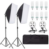 Cumpara ieftin Kit de 2 softboxuri, soclu de 4 becuri, 2 trepiezi reglabili 200 cm, 8 becuri de 85W, geanta de transport inclusa, Dactylion