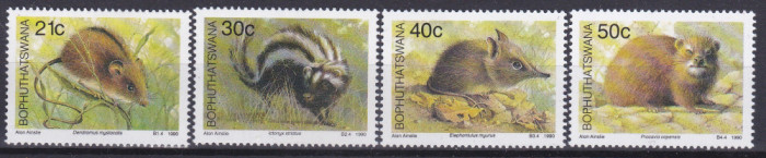 DB1 Fauna Africana Bophuthatswana 1990 Rozatoare Animale de Blana 4 v. MNH