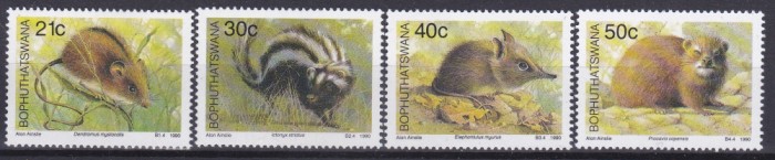 DB1 Fauna Africana Bophuthatswana 1990 Rozatoare Animale de Blana 4 v. MNH