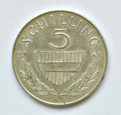 AUSTRIA 5 SCHILLING 1961 ARGINT XF foto