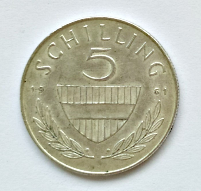 AUSTRIA 5 SCHILLING 1961 ARGINT XF