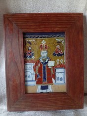 Sf&acirc;ntul Ierarh Nicolae, icoană rom&acirc;nească pe sticlă, 26 x 21 cm