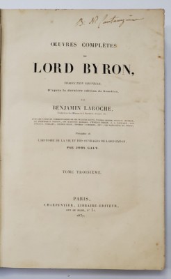 OEUVRES COMPLETES DE LORD BYRON par BENJAMIN LAROCHE - PARIS, 1837 foto