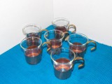 Pahare sticlă termorezistentă &icirc;n suporturi de cupru și alamă - set 6 buc. - Jena glass, Schott &amp; Gen Mainz