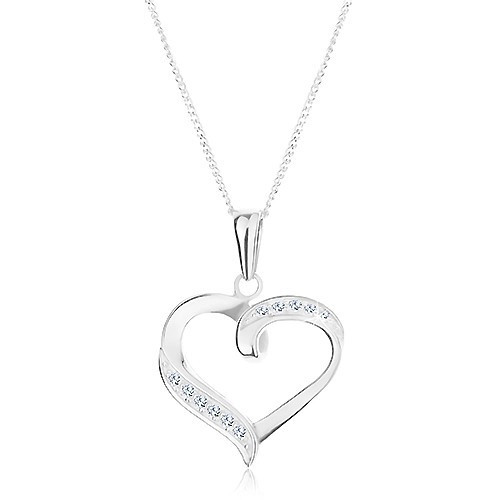 Colier din argint 925, pandantiv și lanț, contur de inimă, zirconii transparente