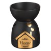 Suport Ulei Parfumat, Ceramică, Model Perforat Floare, Mesaj Folie Aurie, Negru, 8x11cm, Oem