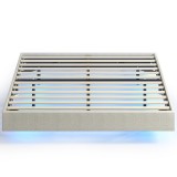 HOMCOM Pat Flotant 160 x 200 cm cu Iluminare LED Inteligentă, Cadru de Pat Dublu Tapițat &icirc;n Țesătură cu Aspect de In, Montaj Ușor, Bej | Aosom Romania