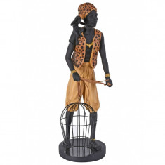 Statueta de gradina cu un african cu o cusca si maimuta CW238