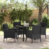 vidaXL Set de masă pentru grădină cu pernă 5 pcs Negru Rattan poli
