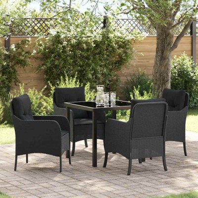 vidaXL Set de masă pentru grădină cu pernă 5 pcs Negru Rattan poli 3380149 foto