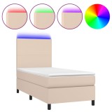 Cumpara ieftin Pat cu arcuri, cu saltea si LED cappuccino 90x190 cm, piele eco