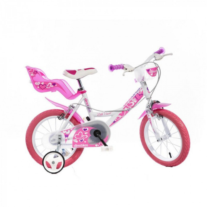 Bicicleta pentru fetite Dino Bikes RN, cosulet si scaunel pentru papusa, 5 ani+
