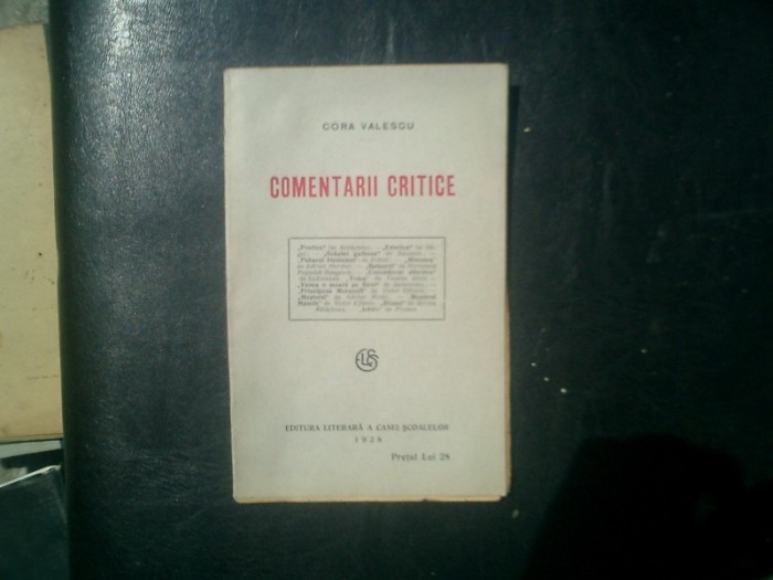 Comentarii critice - Cora Vasilescu