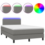 Cumpara ieftin Pat cu arcuri, saltea si LED, gri inchis, 120x190 cm, textil