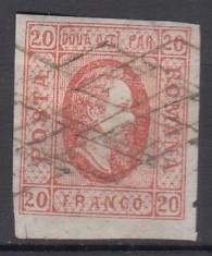 ROMANIA 1865 LP 17 ALEXANDRU IOAN CUZA EFIGIA DOMNITORULUI IN OVAL 20 PARALE ROSU STAMPILA DUBLU GRATAR