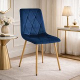 Scaun bucatarie/living, Artool, Libra, catifea bleumarin, picioare metal natur, 45x54x86.5 cm