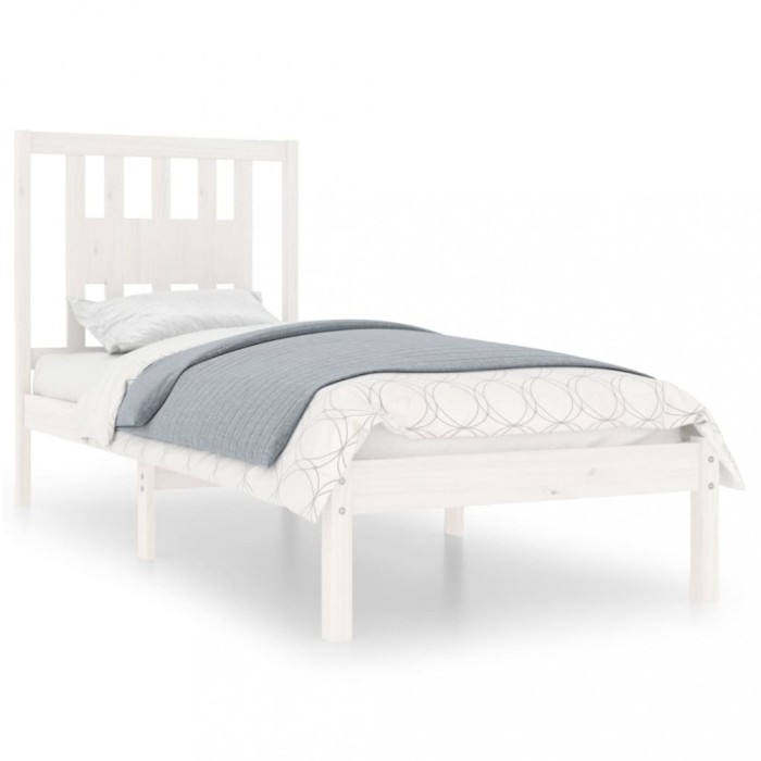 Cadru de pat single, alb, 90x190 cm, lemn masiv