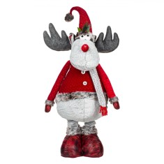 Figurină Decorativă Crăciun, Cerb, Picioare Extensibile 100-147cm, Gri și Roșu