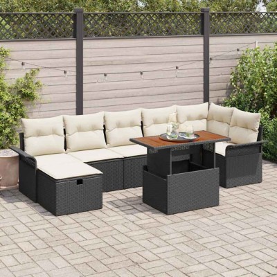 vidaXL Set de canapele pentru grădină cu pernă 8 pcs Negru Rattan poli 3359918 foto