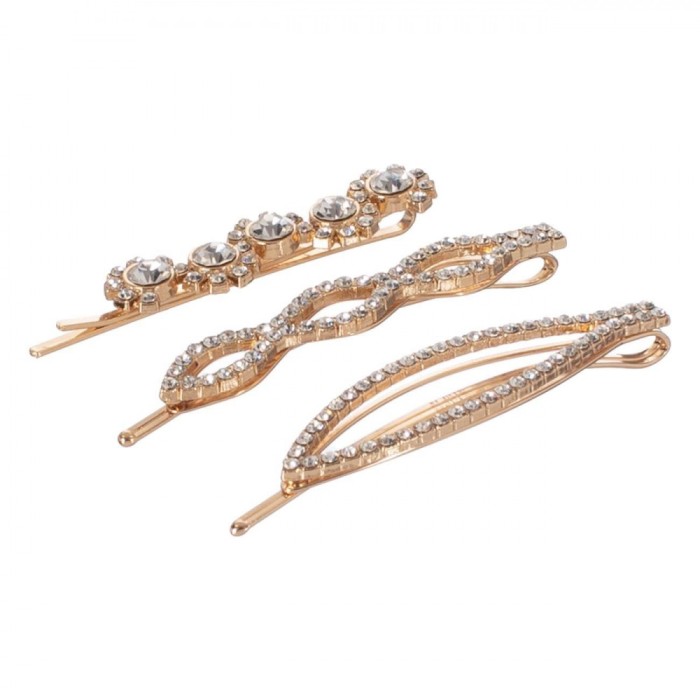 Agrafe De Păr Set 3 Bucăți, Aurii, Strass, 6-7cm