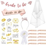 Set de accesorii pentru nunta Tronistro, satin/plastic, multicolor, 16 piese