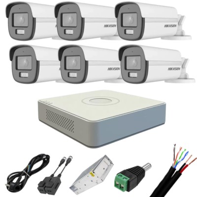 Sistem supraveghere 6 camere Hikvision 2MP Color VU IR 40m (color noapte ) DVR 8 canale Accesorii incluse SafetyGuard Surveillance foto