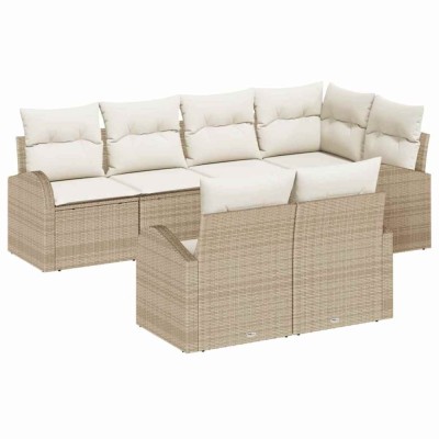 vidaXL Set de canapele pentru grădină 7 pcs Bej, alb Rattan poli foto