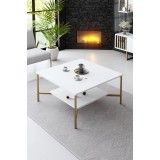Masuta Cafea, PAL Melaminat / Metal, Gold Line, Negru / Auriu, 80 x 80 x 40 cm