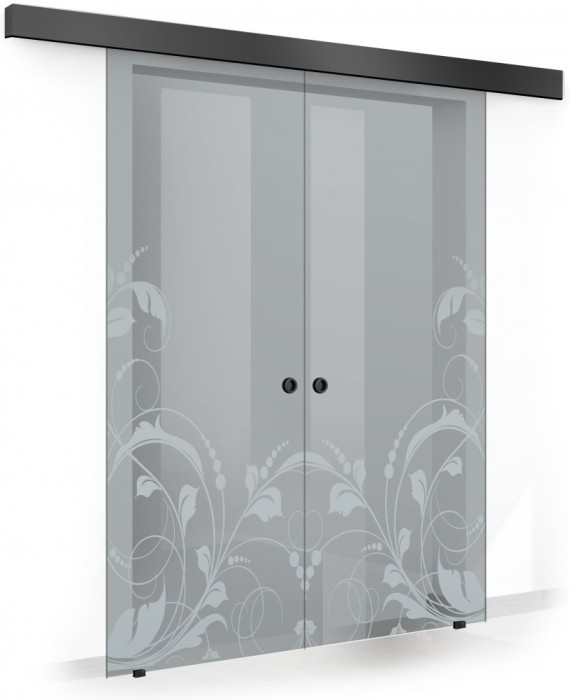Usa culisanta Boss &reg; Duo Black model Lava incolor, 80+80x215 cm, sticla gri securizata, glisanta in ambele directii
