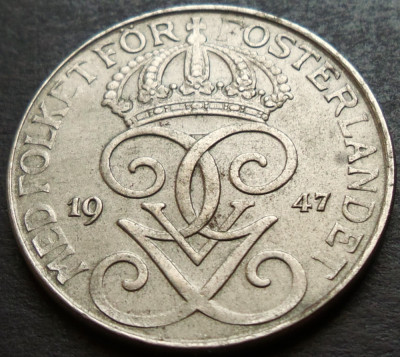 Moneda istorica 5 ORE - SUEDIA, anul 1947 * cod 3018 = excelenta! foto