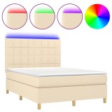 Cumpara ieftin Pat cu arcuri, saltea si LED, crem, 140x200 cm, textil