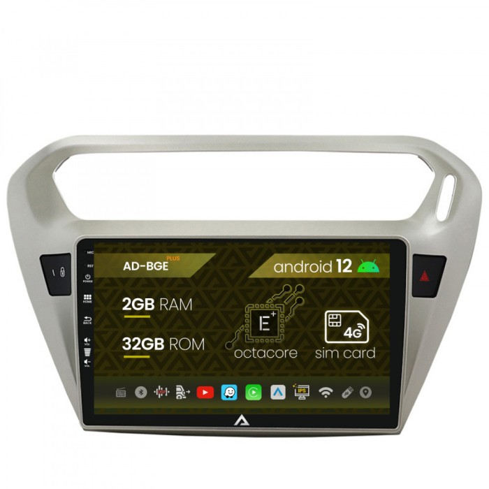 Navigatie Peugeot 301 Citroen C-Elysee, Android 12, E-Octacore 2GB RAM + 32GB ROM, 9 Inch - AD-BGE9002+AD-BGRKIT255