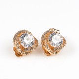 Cercei aurii cu clips si piatra transparenta stralucitoare