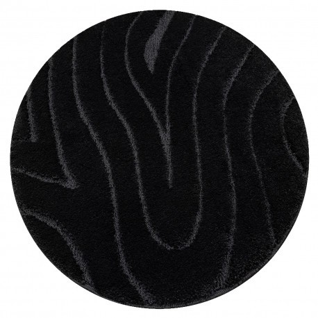 Covor baie SUPREME cerc WAVES, valuri, anti-alunecare, moale - negru, cerc 67 cm