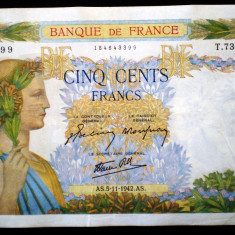 356 FRANTA WWII 500 FRANCS FRANCI 5.11.1942 SR. 399