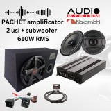 Pachet difuzoare 2 usi cu amplificator Carbon-200.4, inele si cablaje plug&amp;play pe masina