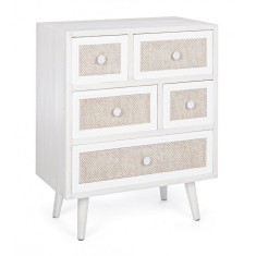 Comoda cu 5 sertare din mdf gri patinat si textil natur Montiel 60 cm x 33 cm x 72.5 h