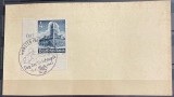 Germania (Deutsches Reich) 1940 "Winterhilfswerk / Primăria din M&uuml;nster" 4+3 Pfennig (Michel 753) Fragment cu Ștampilă "Tag der Briefmarke" -Bn1
