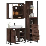 VidaXL Set mobilier de baie, 3 piese, stejar maro, lemn prelucrat