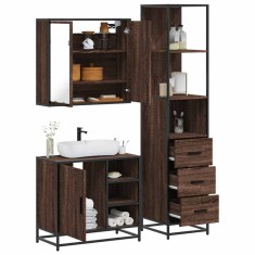 vidaXL Set mobilier de baie, 3 piese, stejar maro, lemn prelucrat 3301149