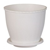 Set 11 Ghivece Ratan PVC Rotunde cu Farfurie CRL 6l Albe DNC54723