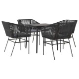 Cumpara ieftin Set de sufragerie de gradina 5 piese neagra Sticla Poly Rattan