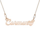 Colier Argint Placat cu Aur Roz, Inimioara, Nume Carmen, BijouxMAG, 45 cm